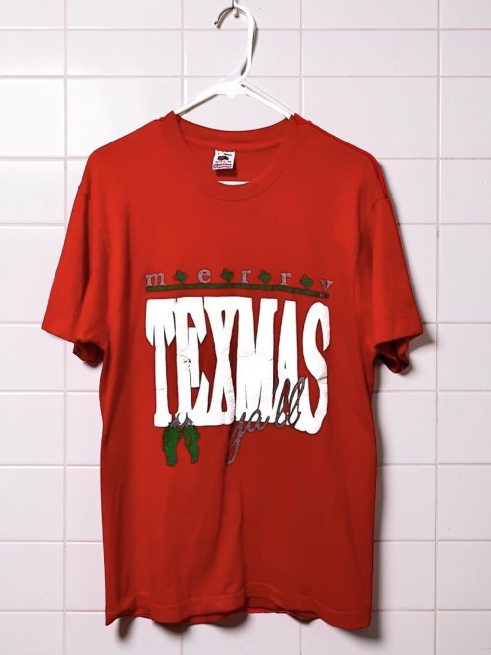 Vintage 1980s “Merry Texmas” Puff Paint Single Stitch Christmas Tee